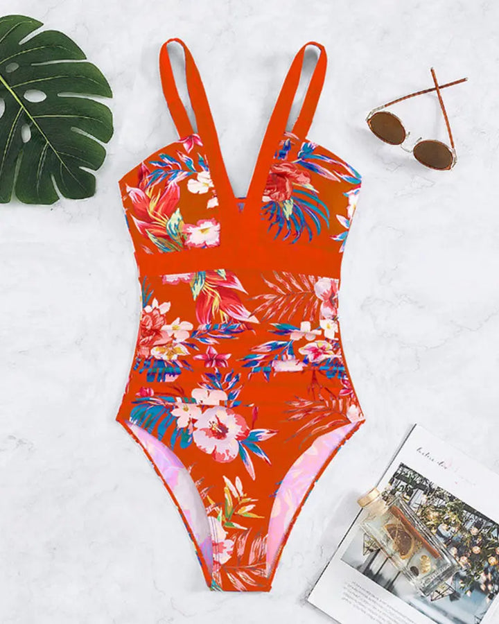 Tropical Bloom V-Neck Swimsuit Jasmine's Boutique Australia