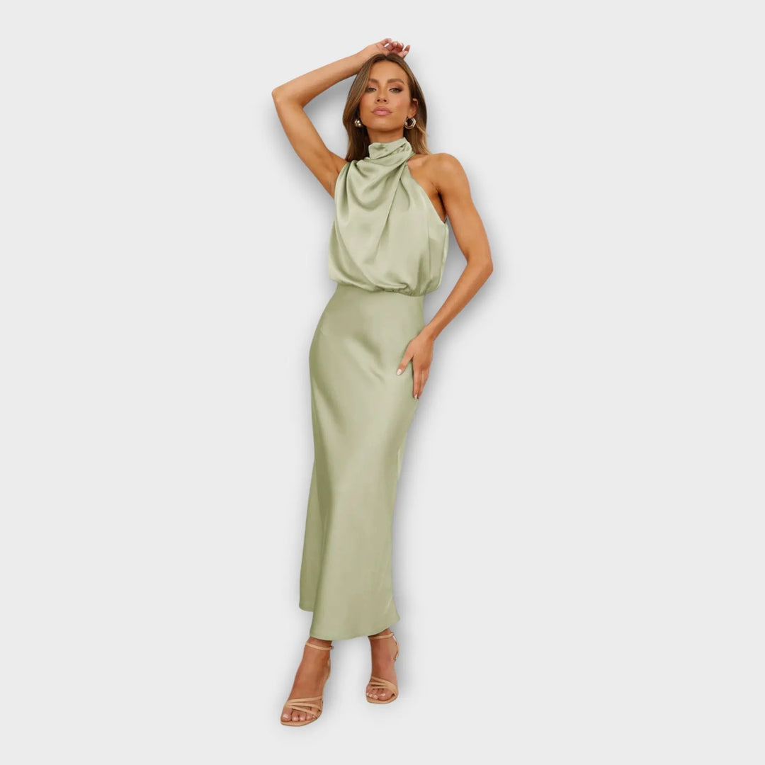 Long Satin Dress with High Neck and Open Back Jasmine's Boutique Australia