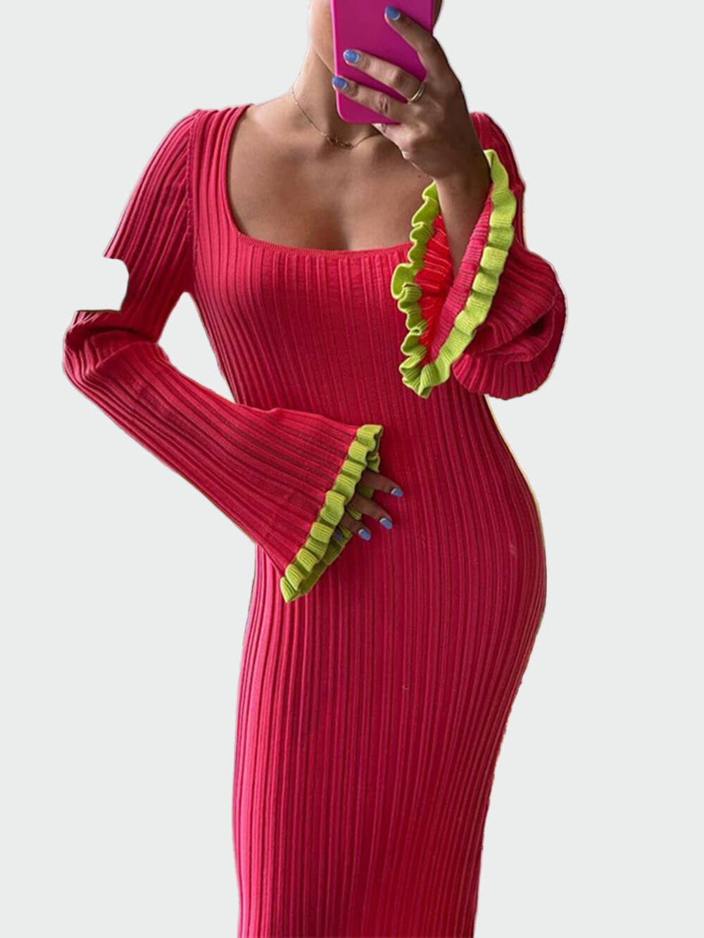 Knit Square Neck Bell Sleeve Dress Jasmine's Boutique Australia