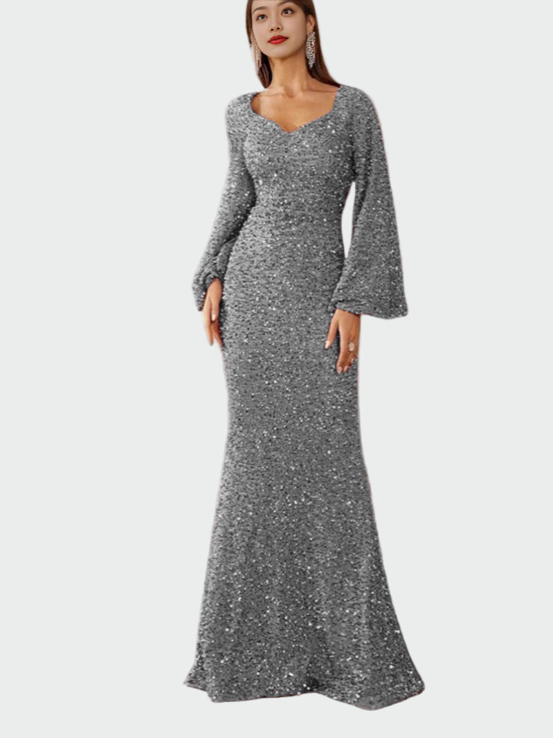 Sequin V Neck Bodycon Dress with Bell Sleeves Jasmine's Boutique Australia