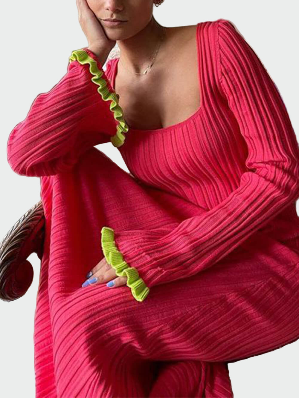 Knit Square Neck Bell Sleeve Dress Jasmine's Boutique Australia