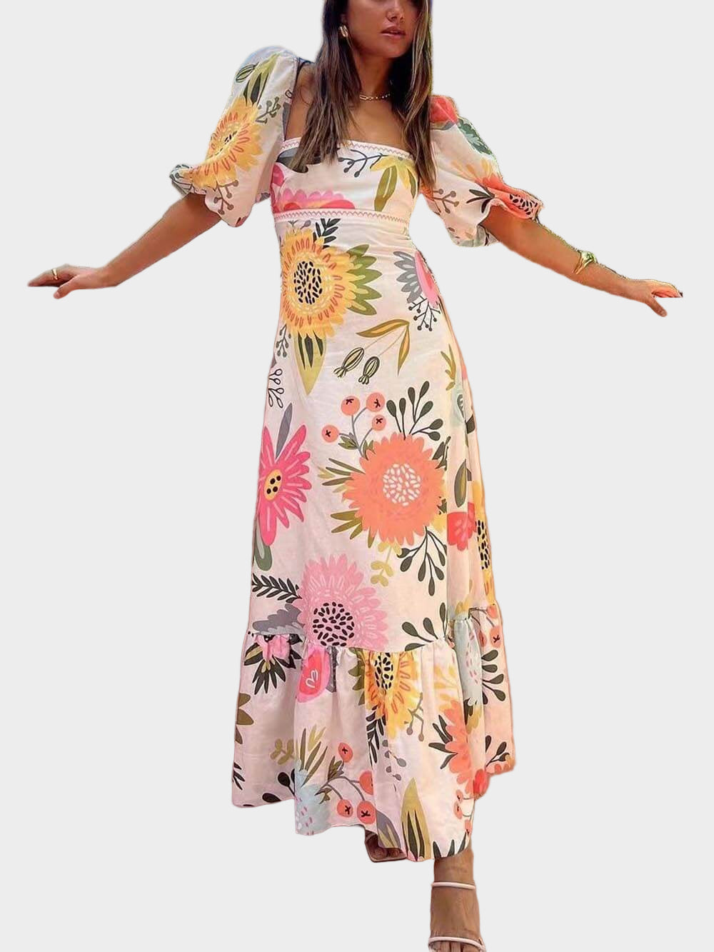 Floral Print Square Neck Puff Sleeve Maxi Dress Jasmine's Boutique Australia