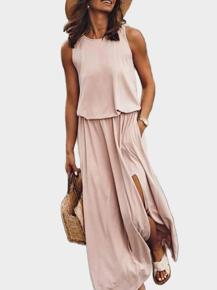 Wide sleeveless dress with round neckline Jasmine's Boutique Australia