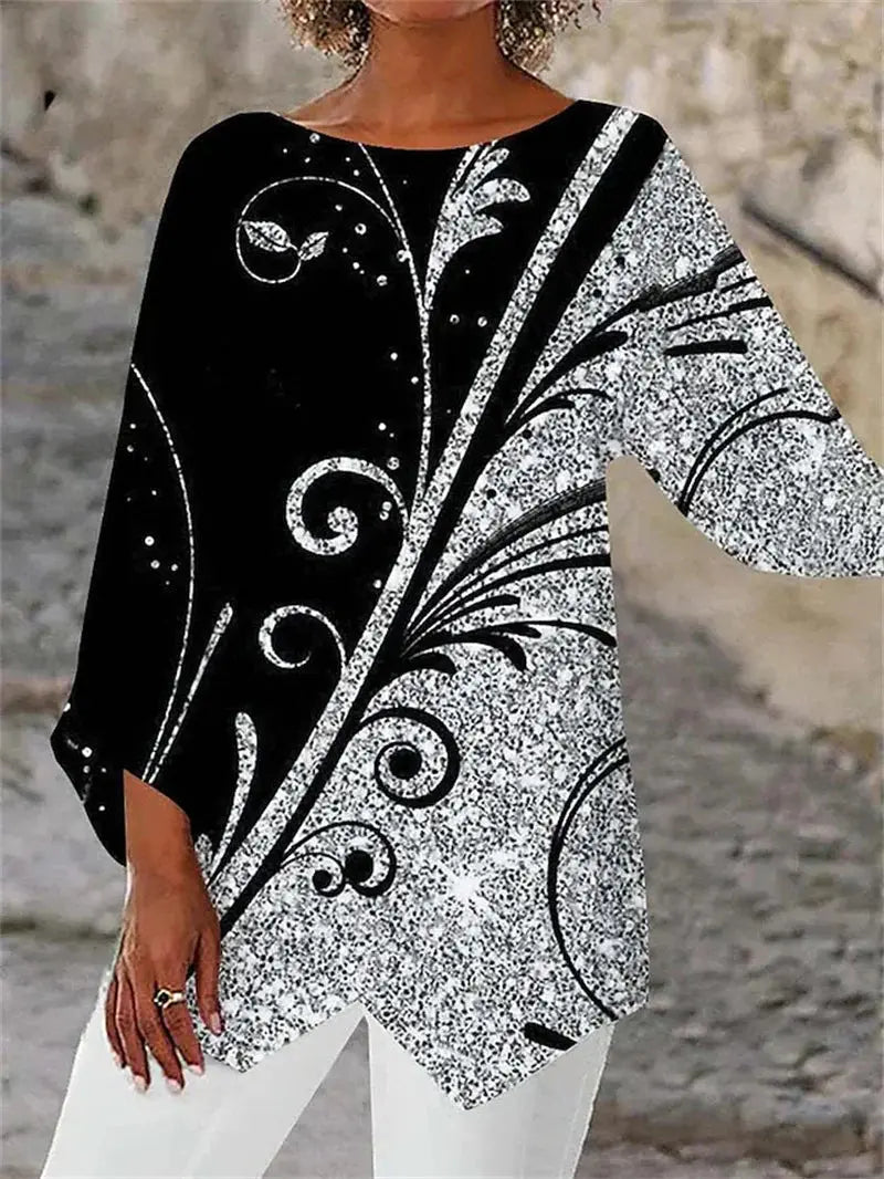 Monochrome Wave Asymmetrical Top Jasmine's Boutique Australia