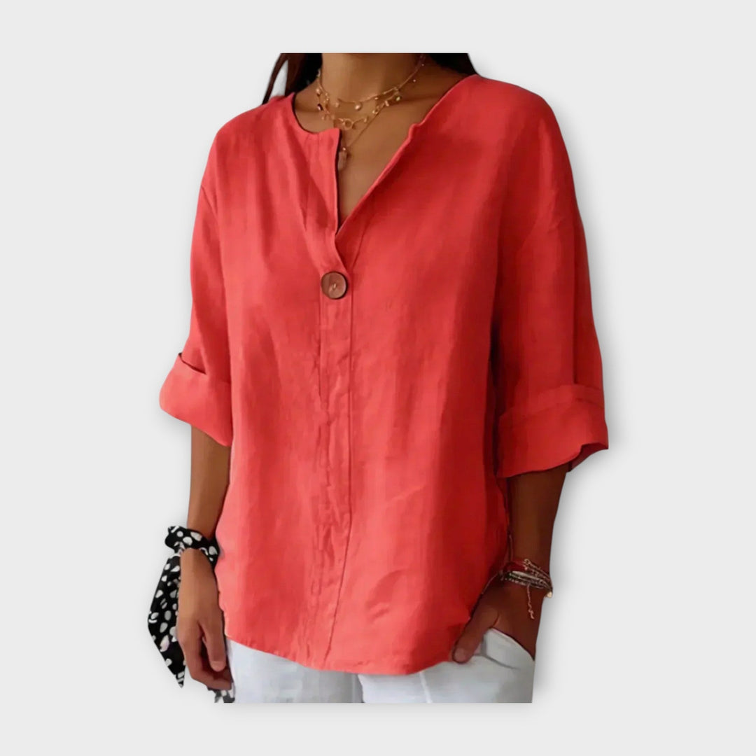 Linen Blouse with Button and V Neckline Jasmine's Boutique Australia