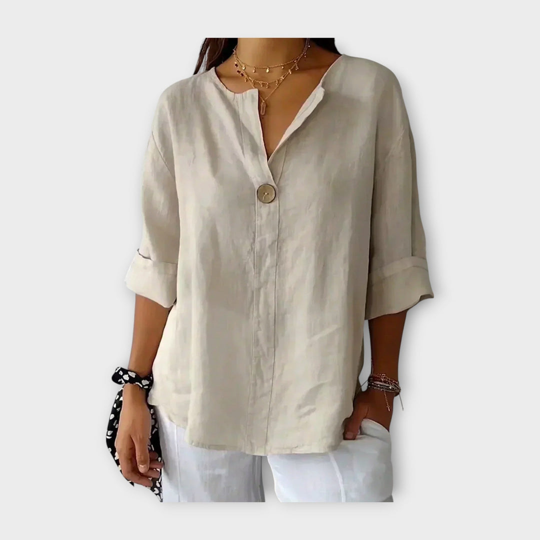Linen Blouse with Button and V Neckline Jasmine's Boutique Australia