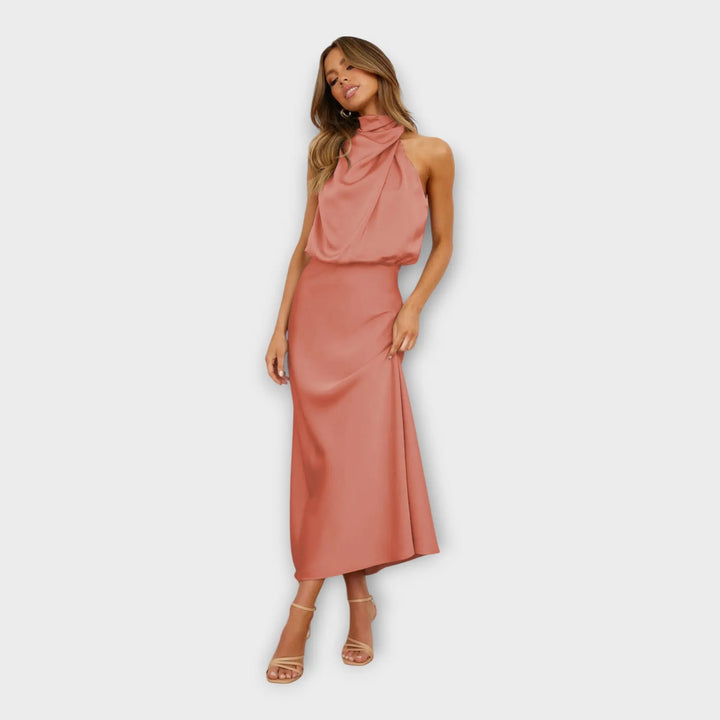 Long Satin Dress with High Neck and Open Back Jasmine's Boutique Australia