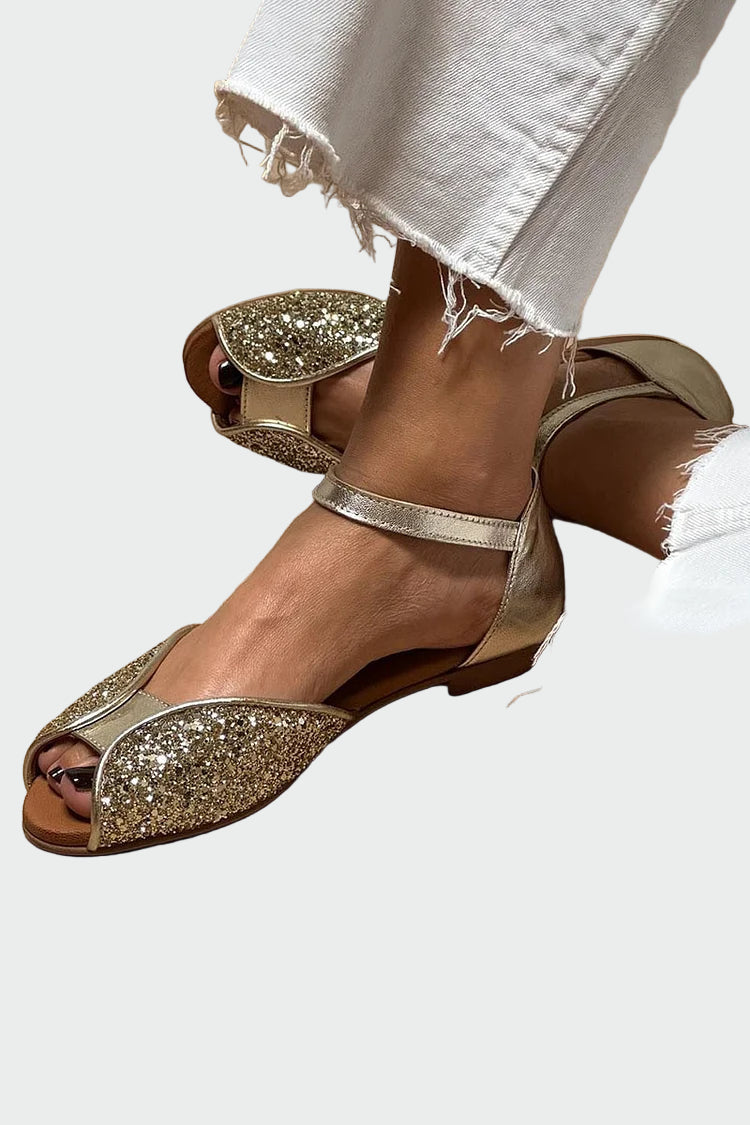 gold glitter ankle strap flats Jasmine's Boutique Australia