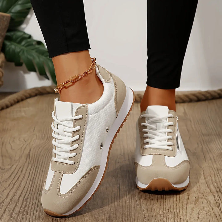 Classic Beige & White Lace-Up Sneakers Jasmine's Boutique Australia