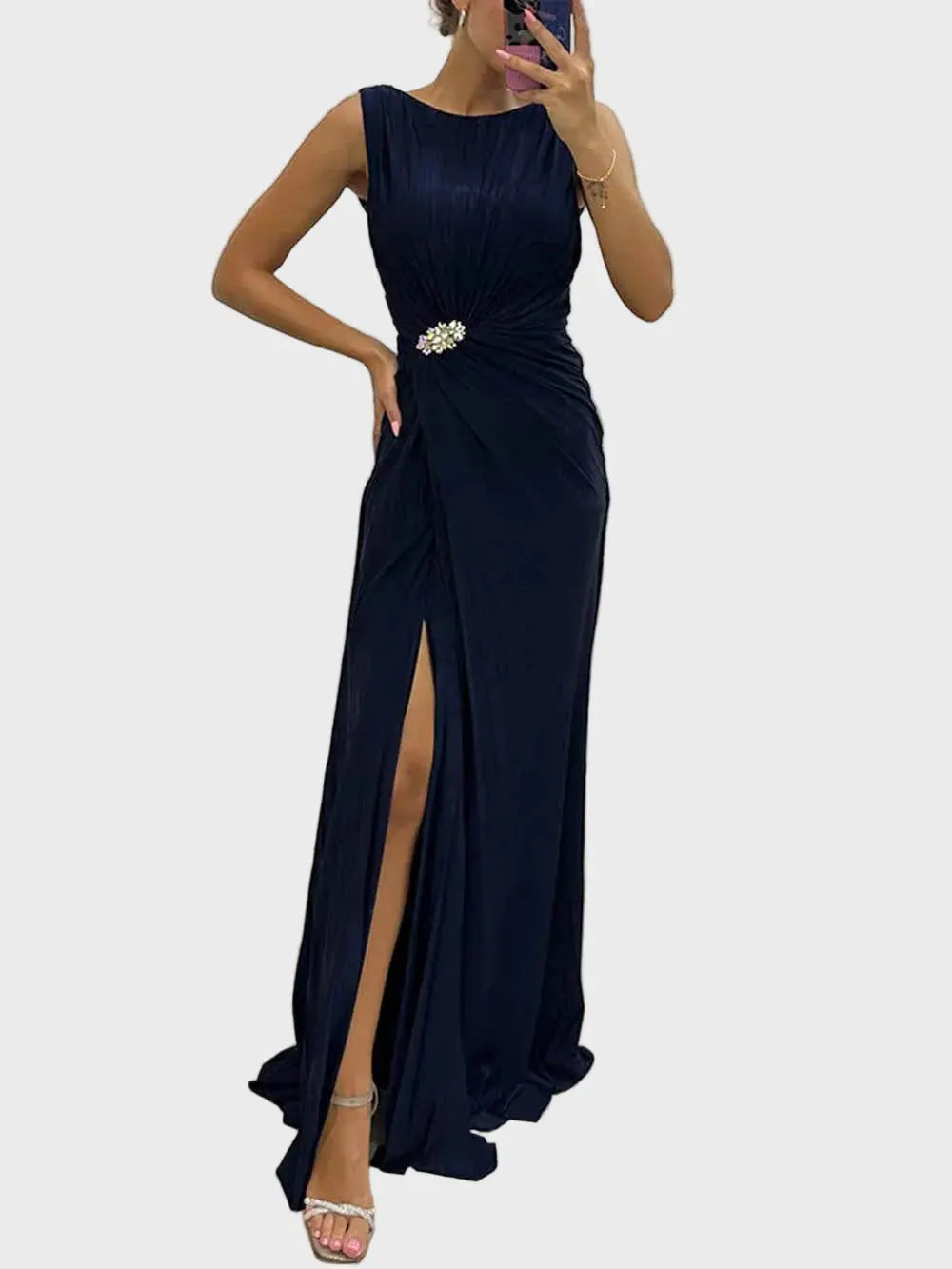 Green Ruched Slit Evening Gown Jasmine's Boutique Australia