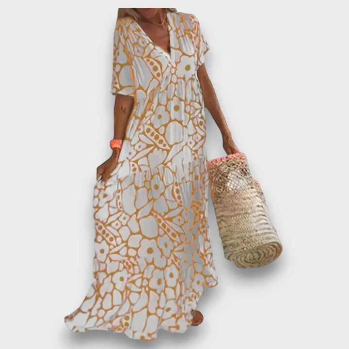Long Dress with Floral Pattern and Buttons Jasmine's Boutique Australia