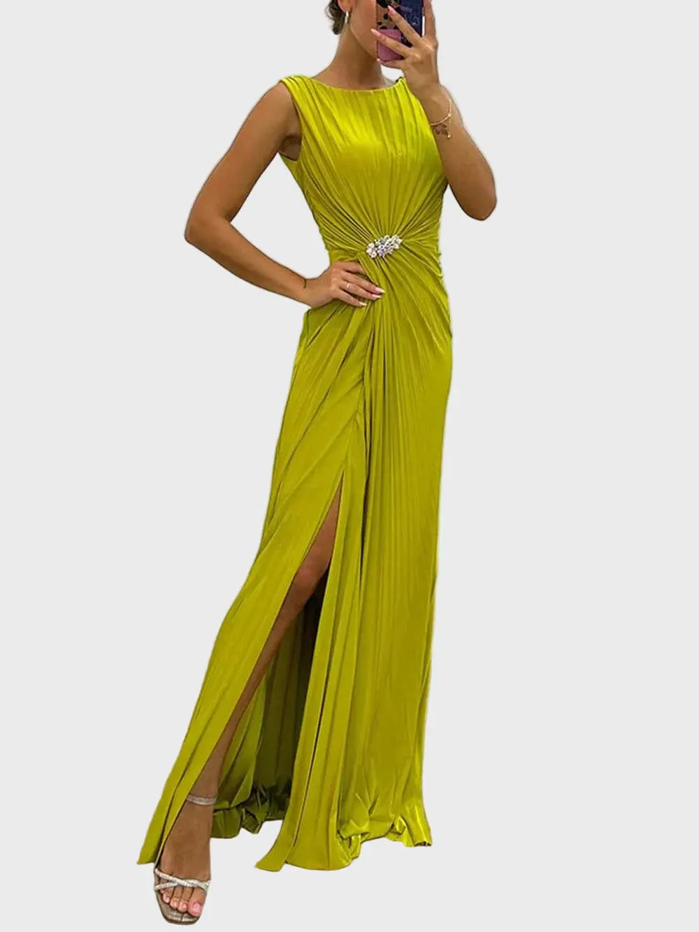 Green Ruched Slit Evening Gown Jasmine's Boutique Australia