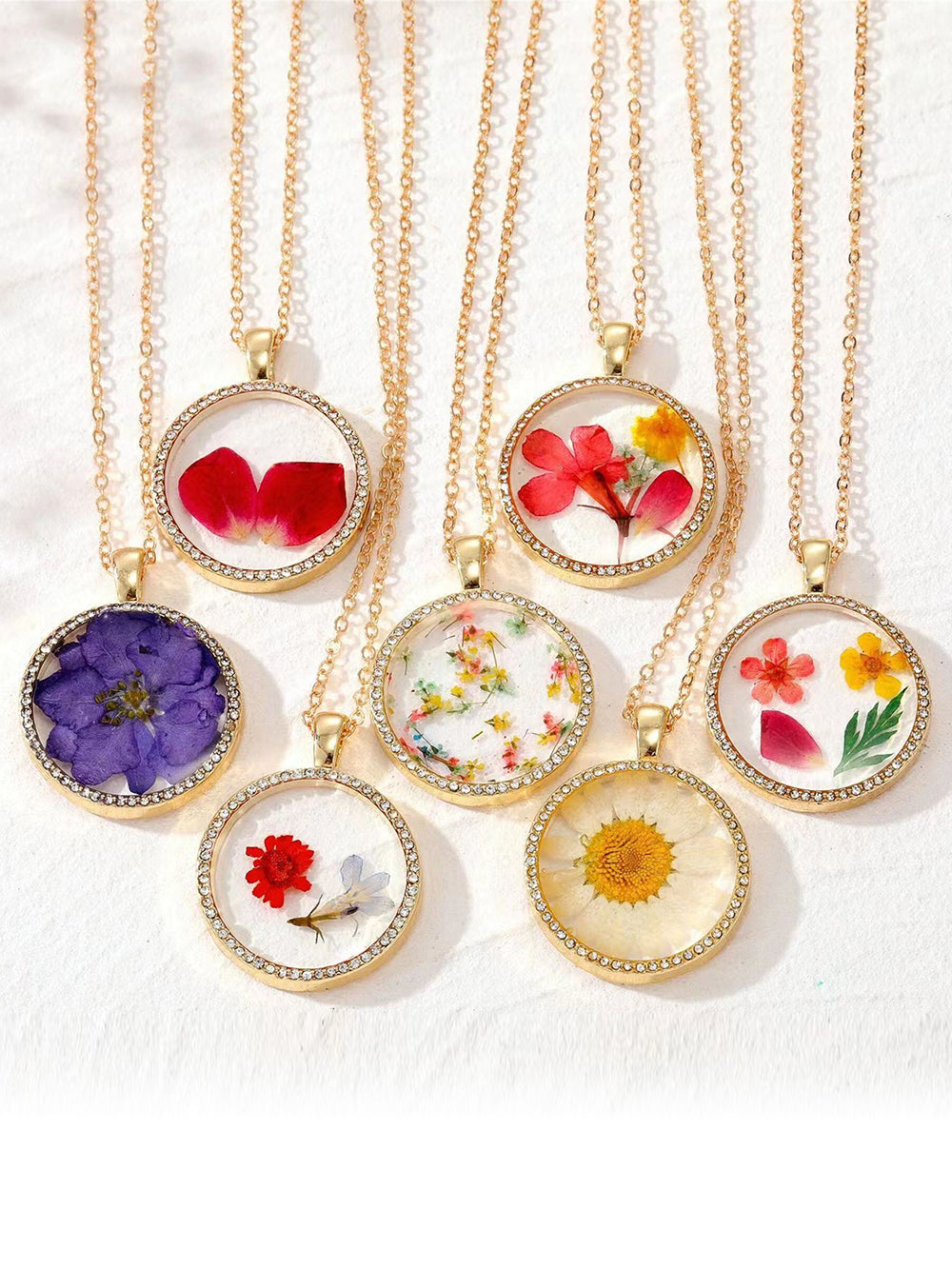 Flower Resin Necklace - Birth Month Rhinestones Floral Jasmine's Boutique Australia