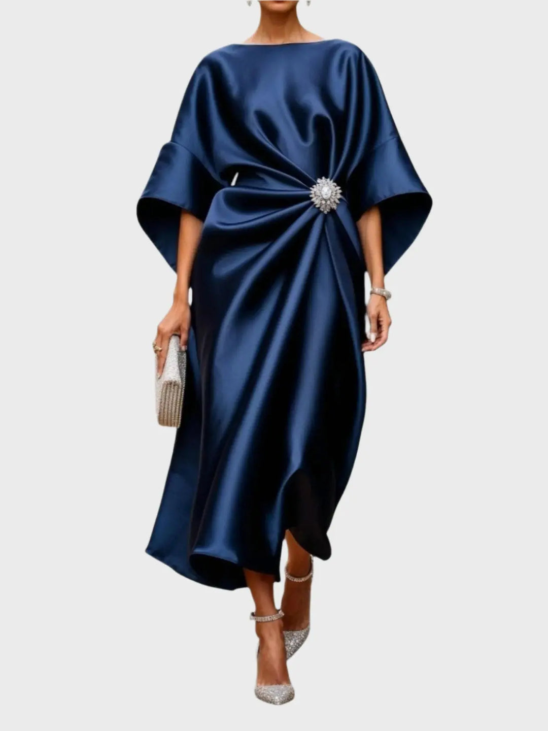 Satin Dress with Side Pleat and Decorative Buckle Jasmine's Boutique Australia