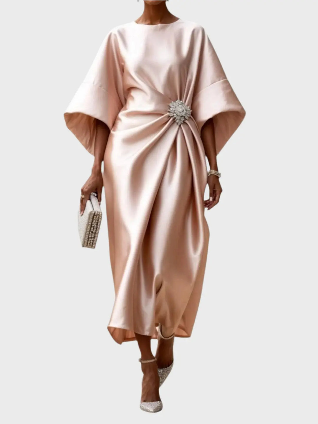 Satin Dress with Side Pleat and Decorative Buckle Jasmine's Boutique Australia