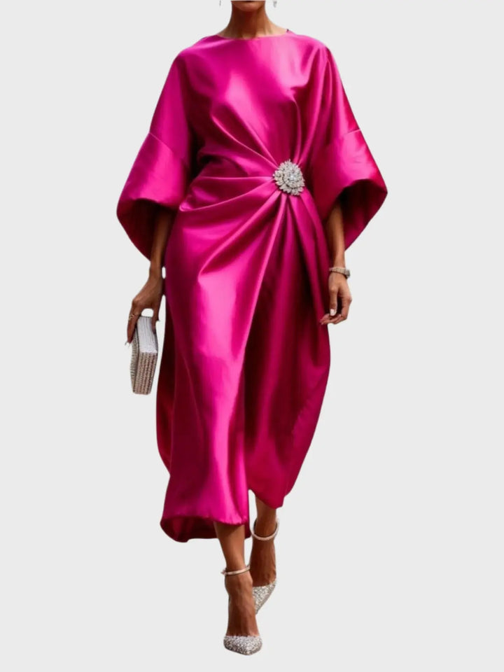 Satin Dress with Side Pleat and Decorative Buckle Jasmine's Boutique Australia