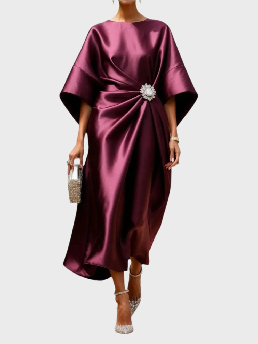 Satin Dress with Side Pleat and Decorative Buckle Jasmine's Boutique Australia