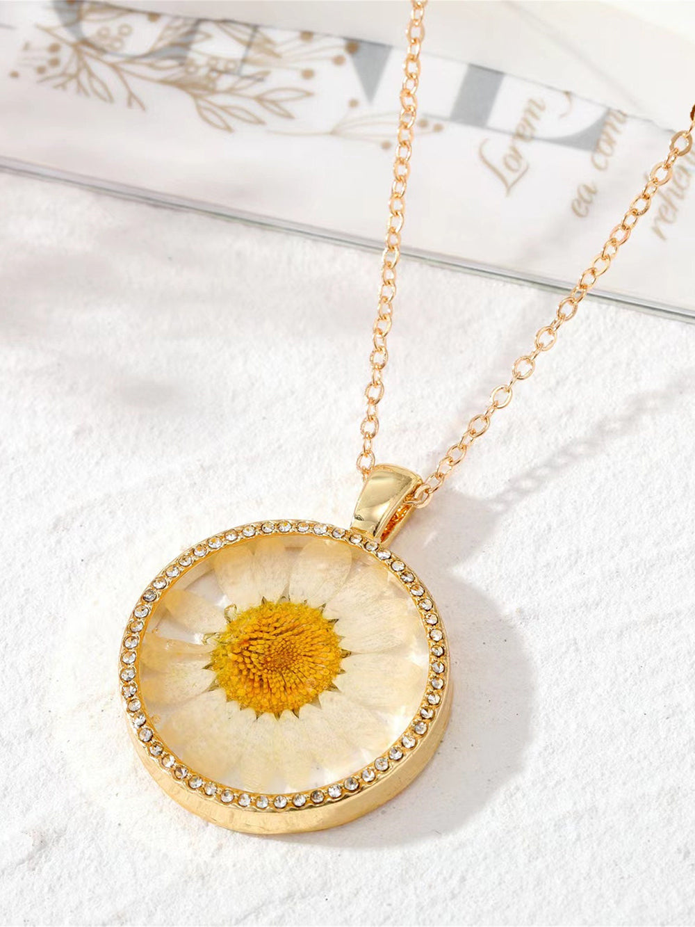 Flower Resin Necklace - Birth Month Rhinestones Floral Jasmine's Boutique Australia