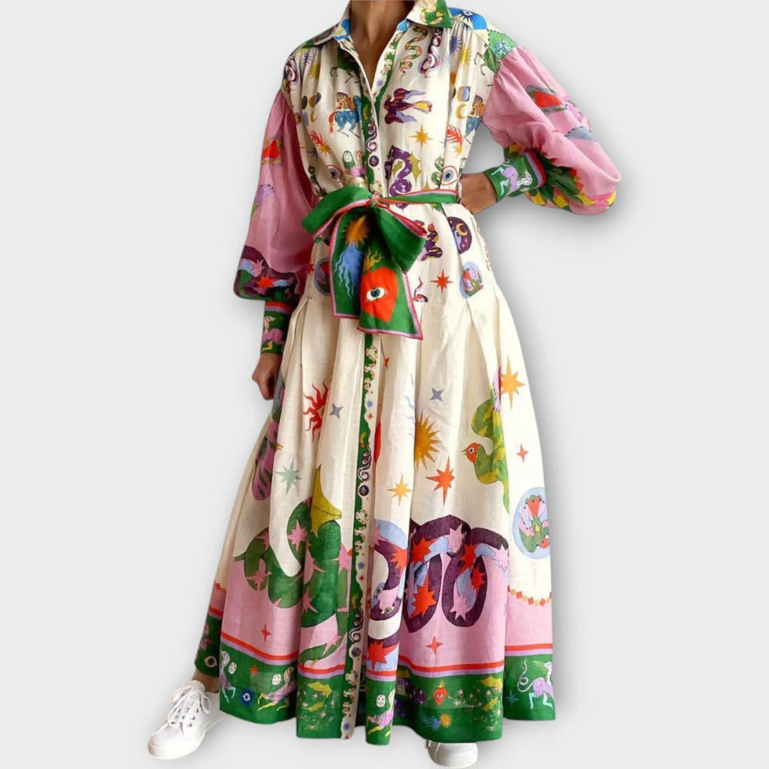 Maxi Dress with Belt & Puff Sleeves Jasmine's Boutique Australia