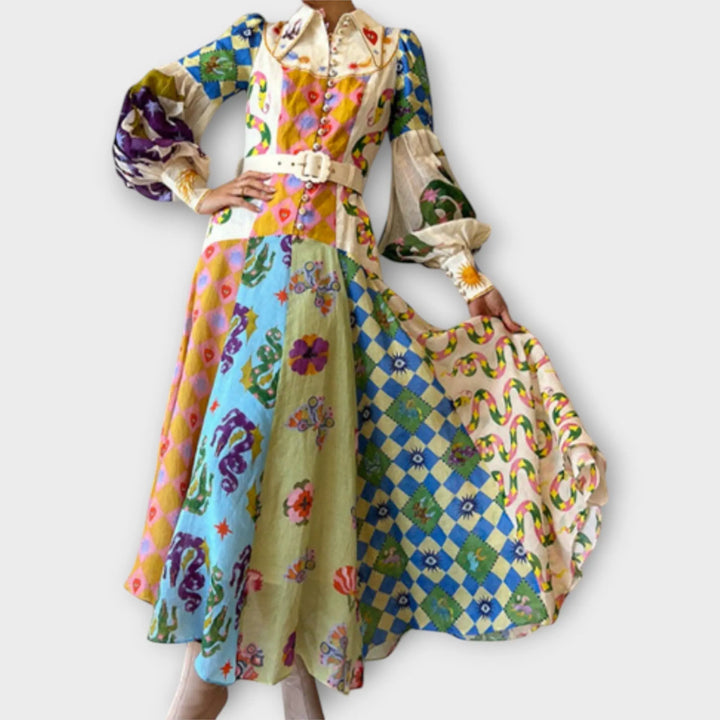 Maxi Dress with Belt & Puff Sleeves Jasmine's Boutique Australia