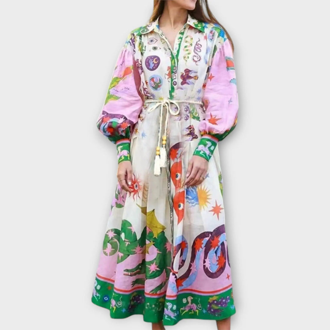 Maxi Dress with Belt & Puff Sleeves Jasmine's Boutique Australia