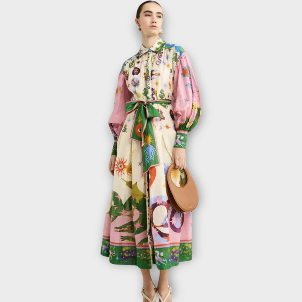 Maxi Dress with Belt & Puff Sleeves Jasmine's Boutique Australia