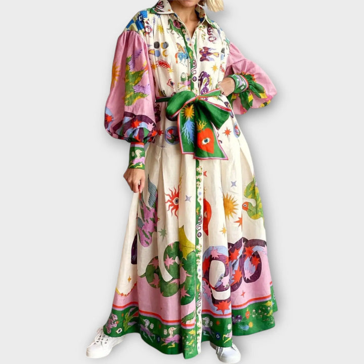 Maxi Dress with Belt & Puff Sleeves Jasmine's Boutique Australia