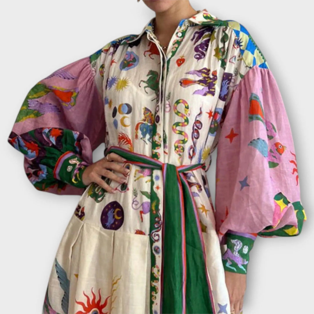 Maxi Dress with Belt & Puff Sleeves Jasmine's Boutique Australia
