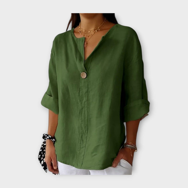 Linen Blouse with Button and V Neckline Jasmine's Boutique Australia