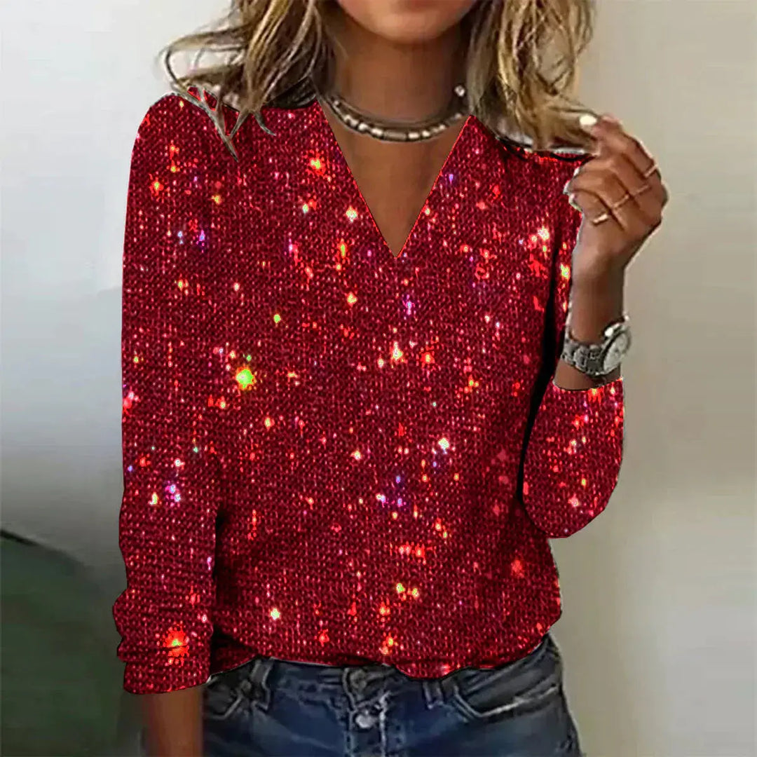 Scarlet Sparkle V-Neck Top Jasmine's Boutique Australia