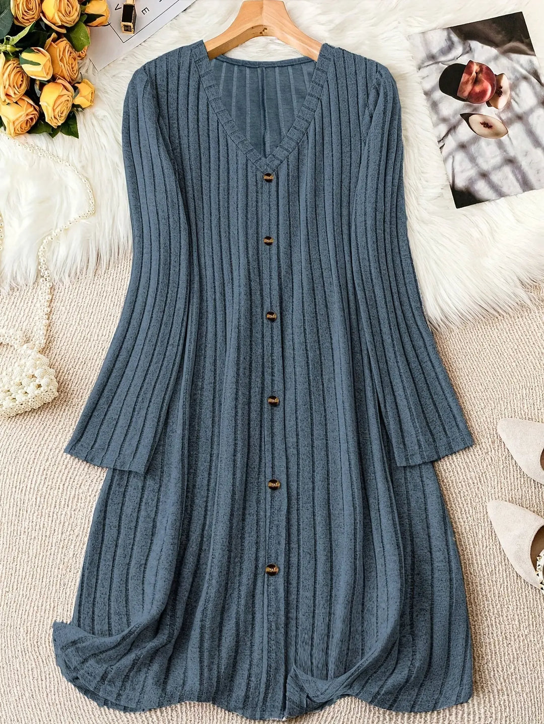Buttoned Ribbed Knit Dress Jasmine's Boutique Australia