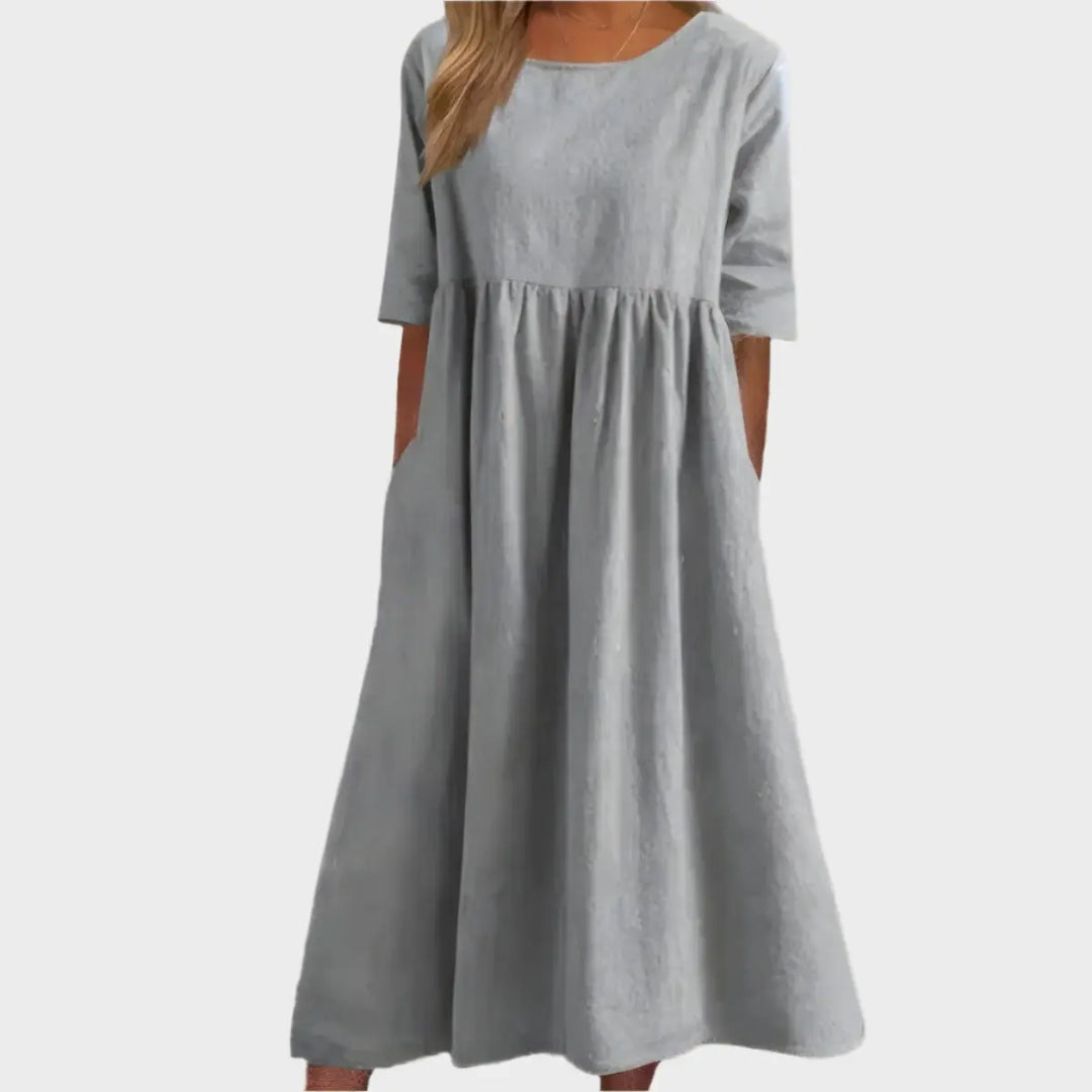 Linen Dress with Short Sleeves and Airy Line Jasmine's Boutique Australia
