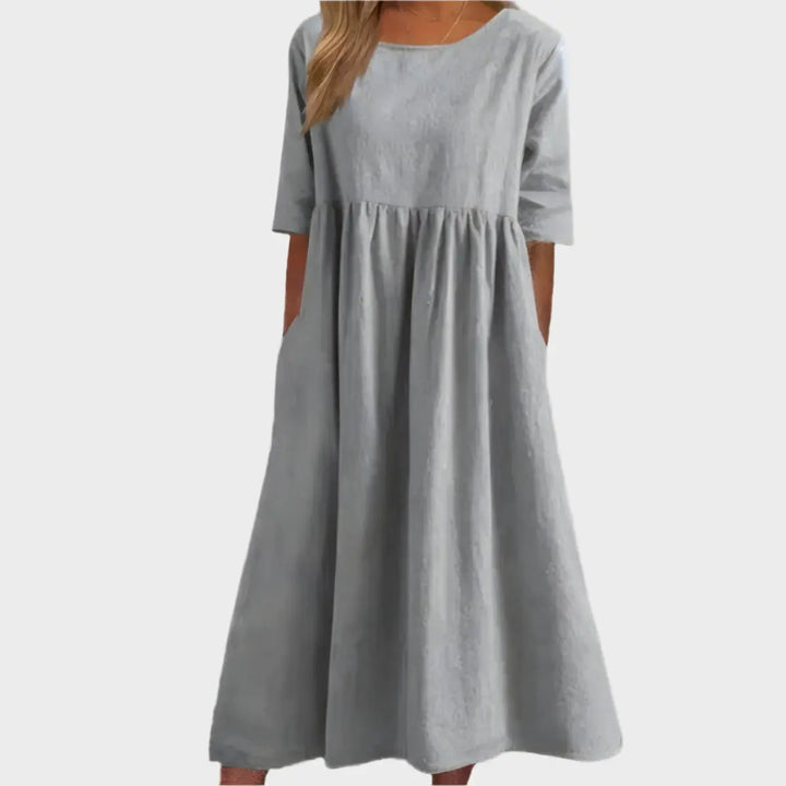 Linen Dress with Short Sleeves and Airy Line Jasmine's Boutique Australia