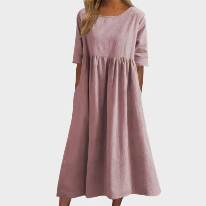 Linen Dress with Short Sleeves and Airy Line Jasmine's Boutique Australia