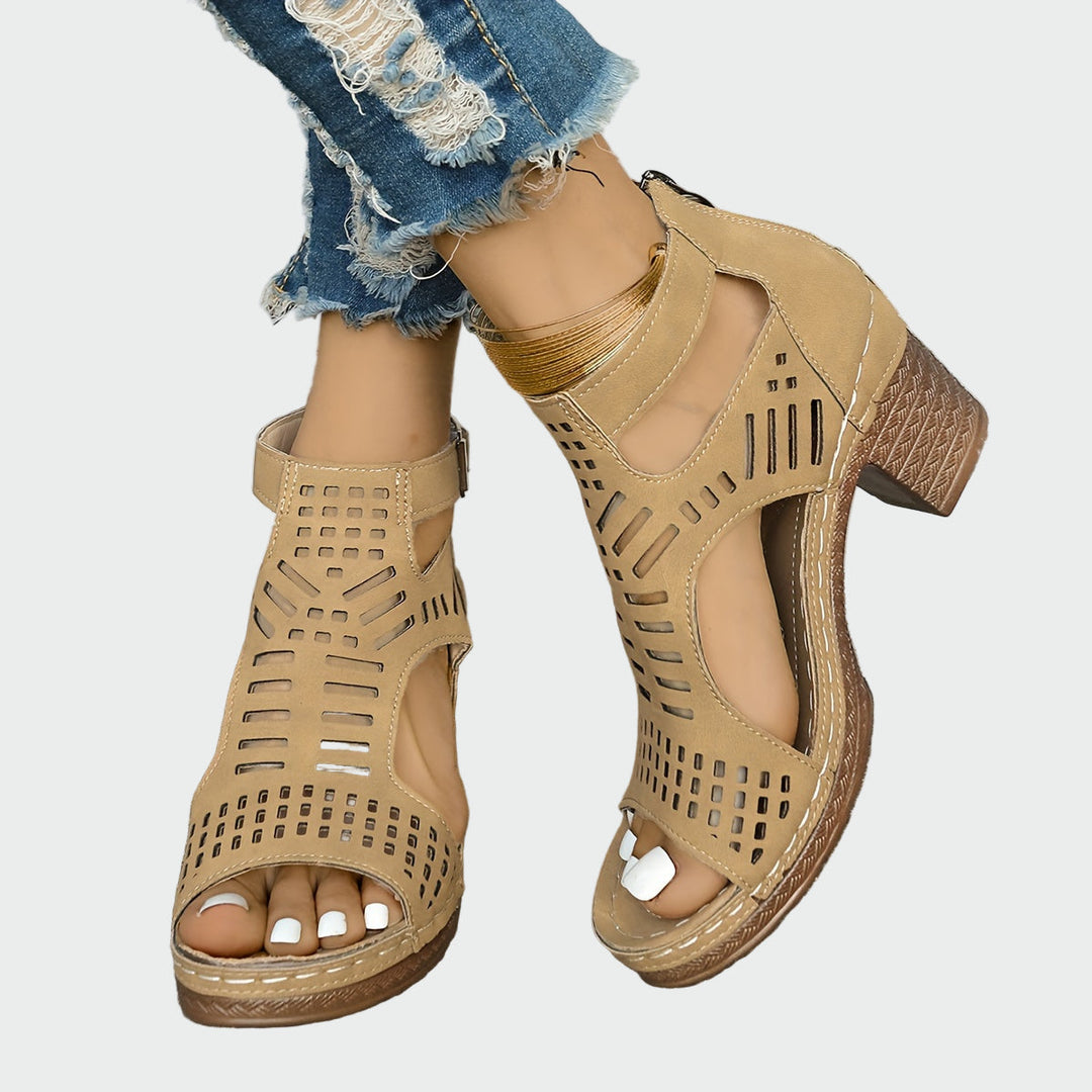 Geometric Cutout Block Heel Sandals Jasmine's Boutique Australia