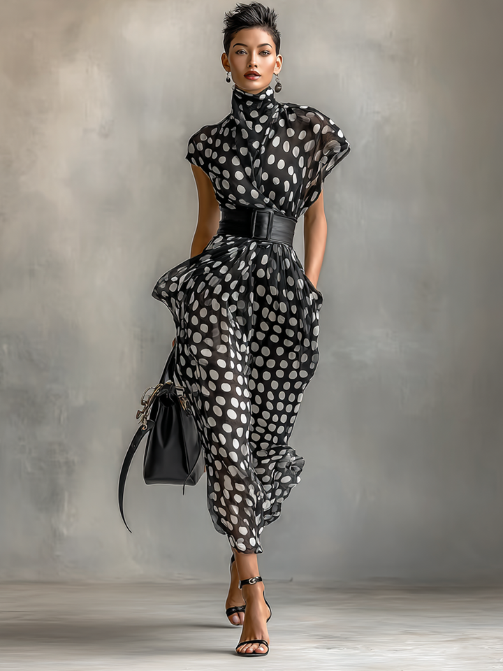 Maxi Chiffon Dress with Polka Dot Print and High Neck Jasmine's Boutique Australia