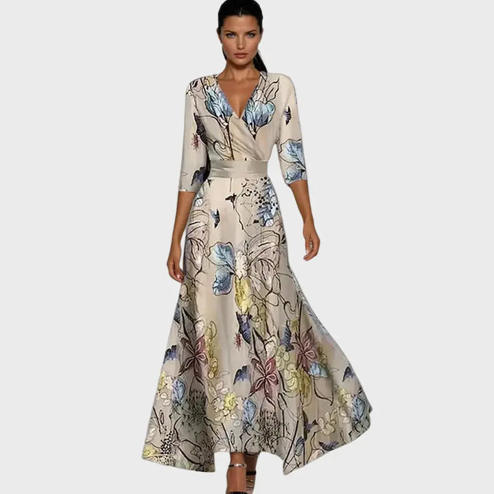 Elegant Beige Floral Maxi Dress Jasmine's Boutique Australia