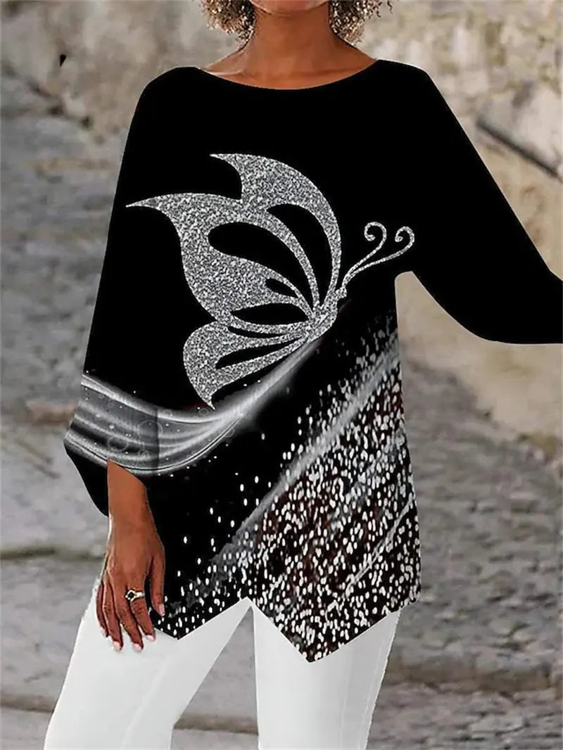 Monochrome Wave Asymmetrical Top Jasmine's Boutique Australia