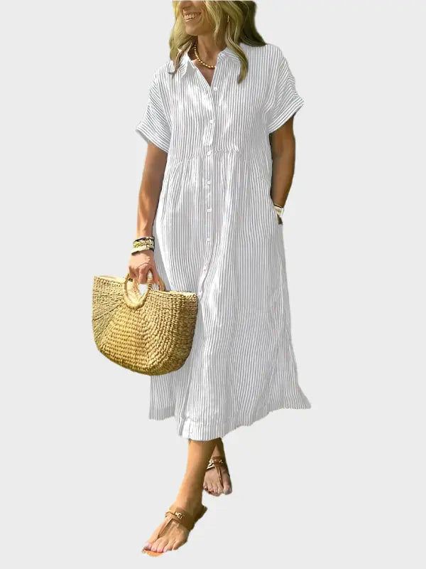 Striped Shirt Dress with Flaps, Buttons, and Functional Pockets Jasmine's Boutique Australia