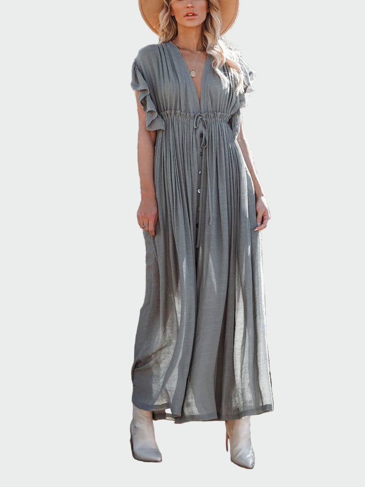 Buttoned Cotton Linen Boho Maxi Dress Jasmine's Boutique Australia