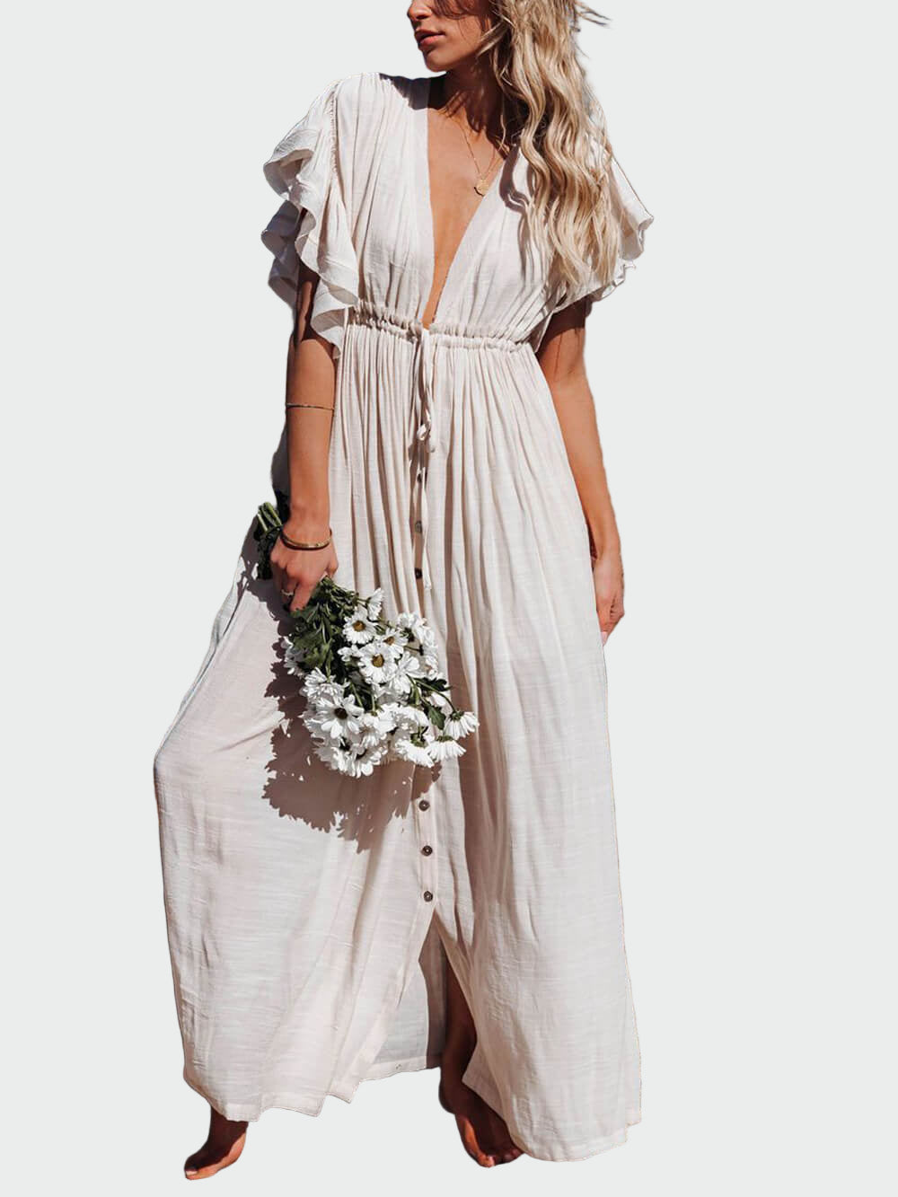 Buttoned Cotton Linen Boho Maxi Dress Jasmine's Boutique Australia