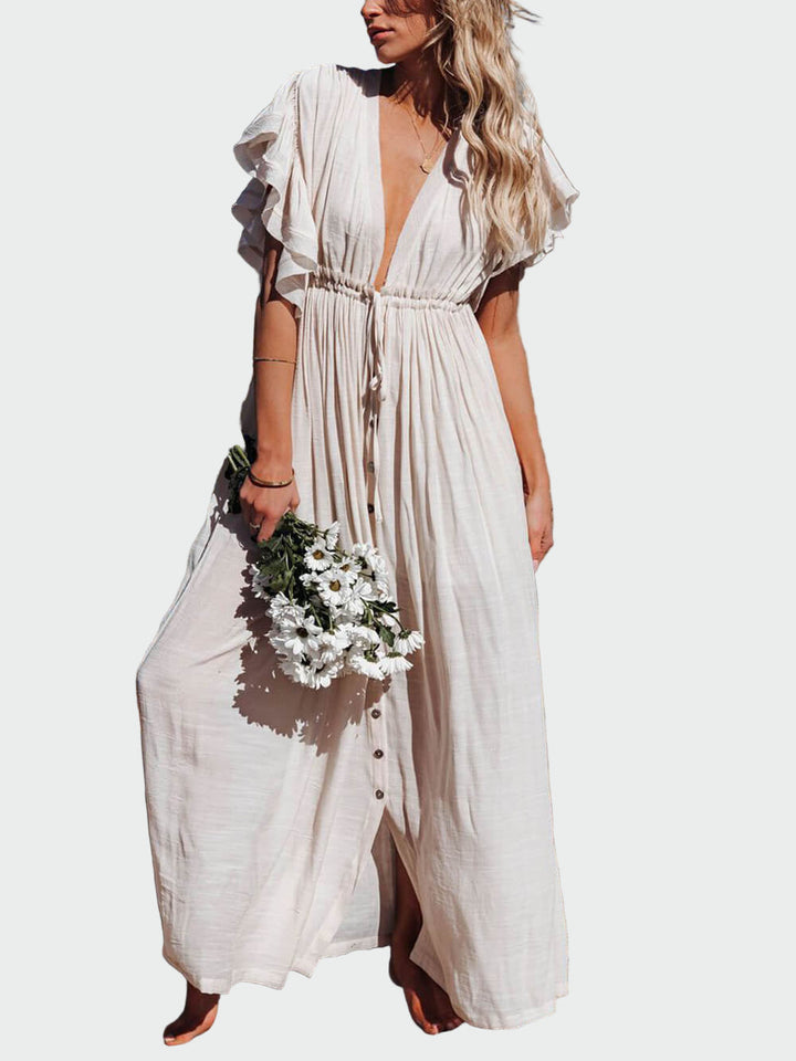Buttoned Cotton Linen Boho Maxi Dress Jasmine's Boutique Australia
