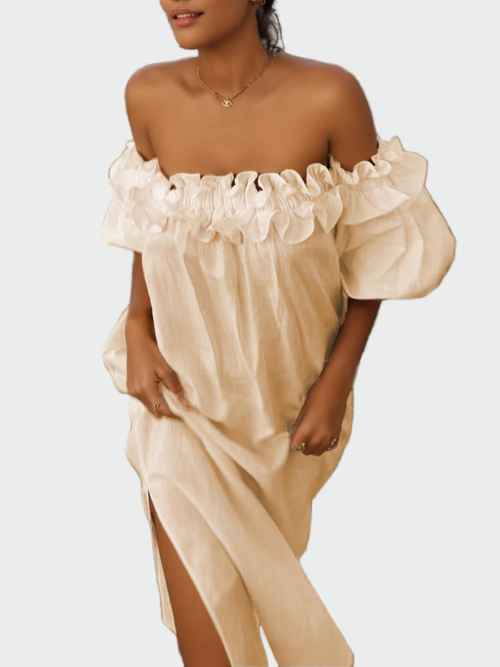 Off Shoulder Ruffle Puff Sleeve Midi Dress Jasmine's Boutique Australia