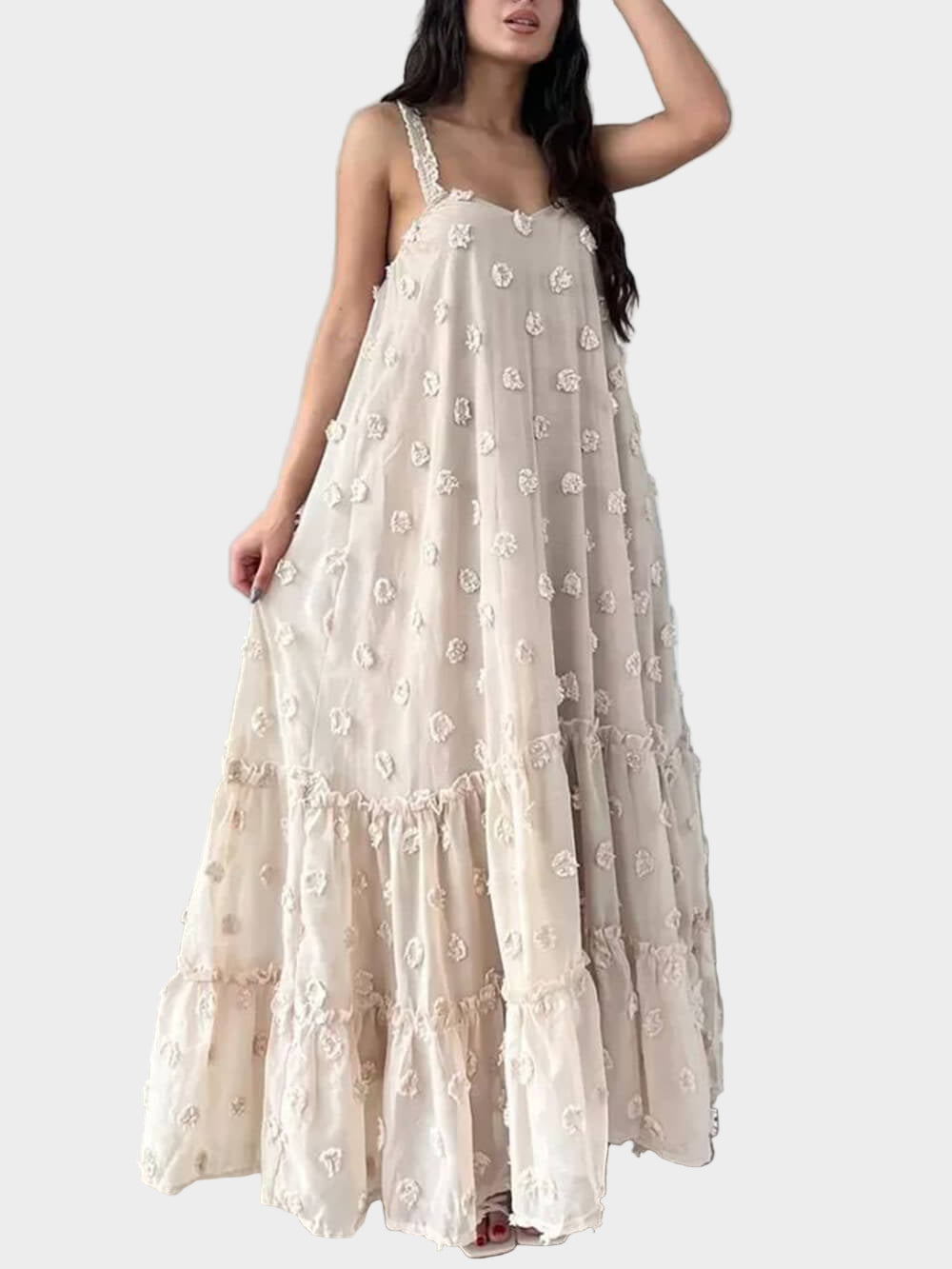 Pretty Flower Decor Loose Maxi Dress A-Line Layered Jasmine's Boutique Australia