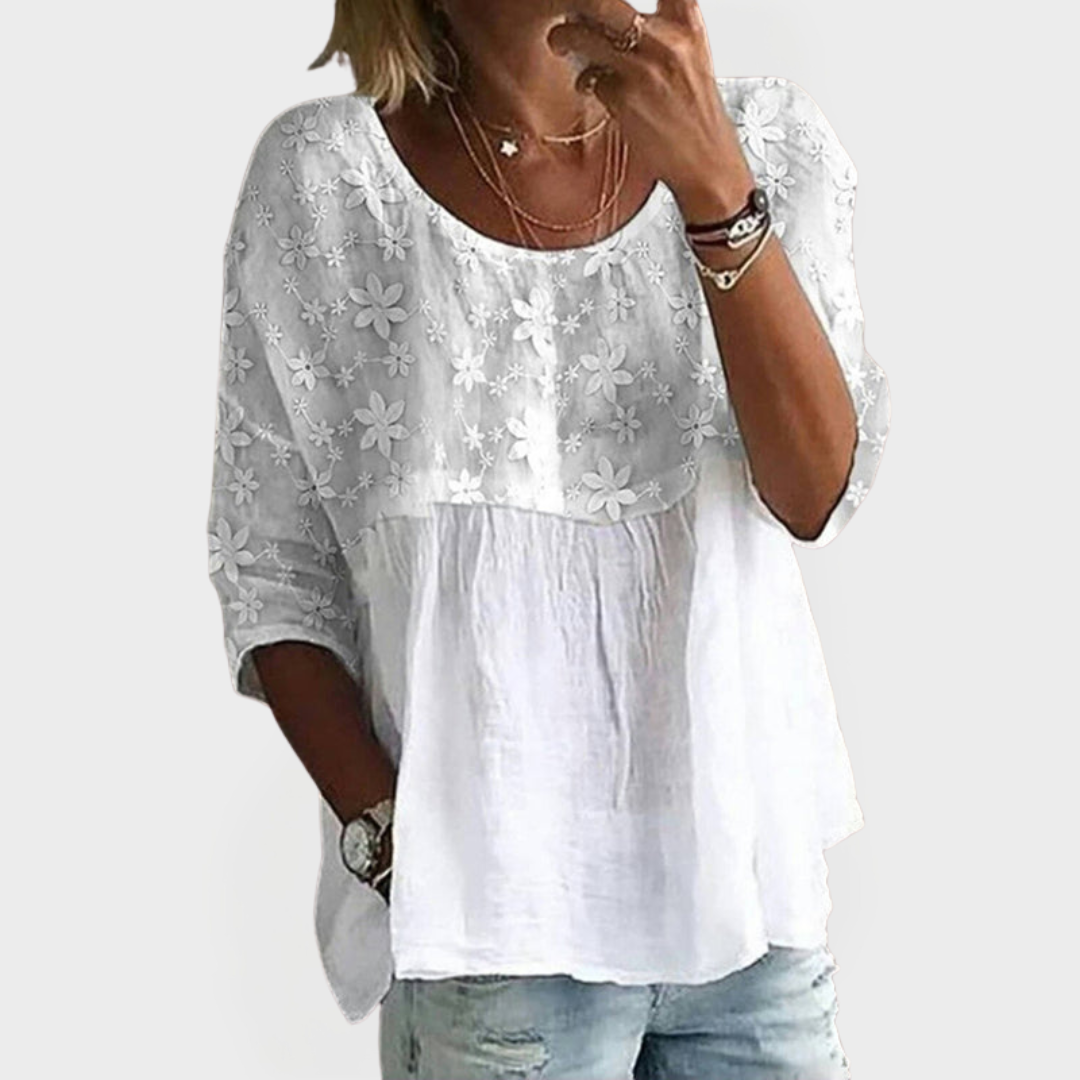 Patchwork Blouse with Embroidered Flowers Jasmine's Boutique Australia