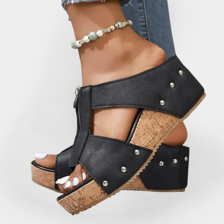 Comfortable Heeled Sandals with Zipper Liora Lane Boutique