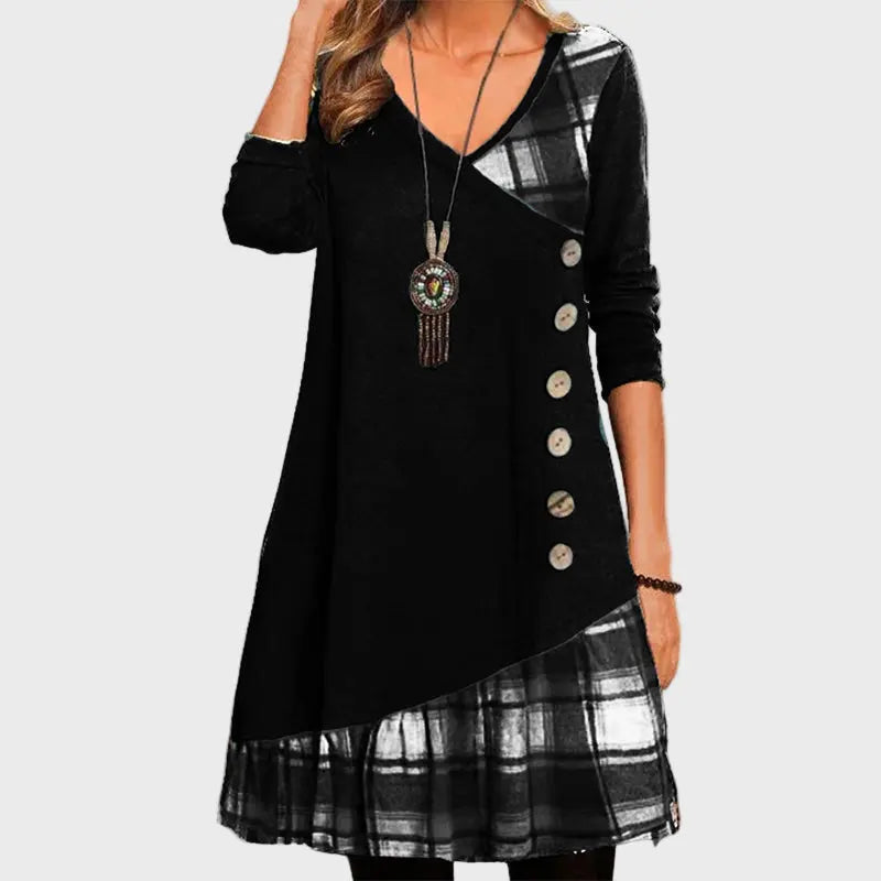 Grey Plaid Button Accent Dress Jasmine's Boutique Australia