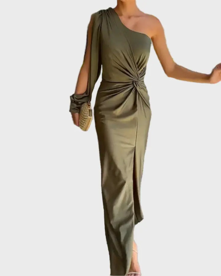 Olive Green One-Shoulder Draped Dress Jasmine's Boutique Australia