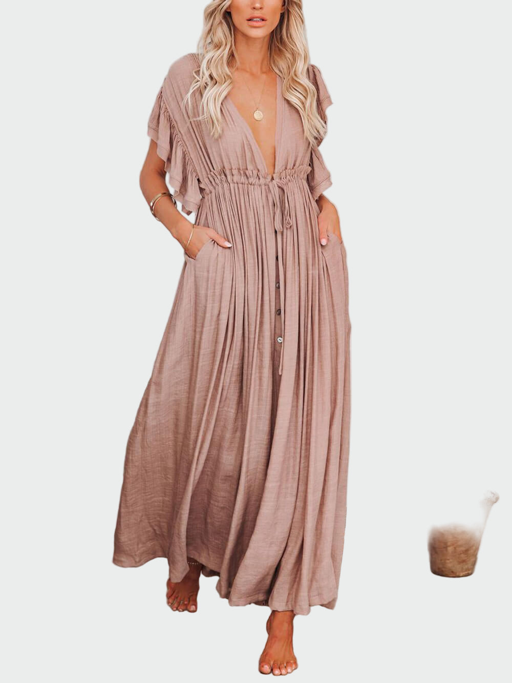 Buttoned Cotton Linen Boho Maxi Dress Jasmine's Boutique Australia