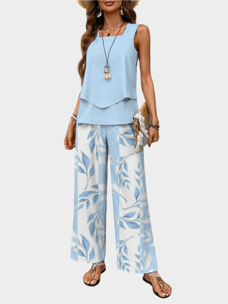 Summer Set with Sleeveless Top and Leaf-Printed Pants Jasmine's Boutique Australia